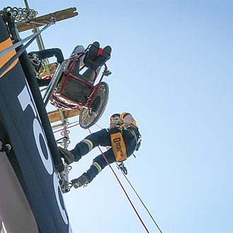 Nusle Bridge abseil on wheelchair 2016